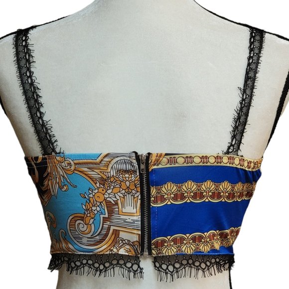 Versace style 3 Piece Stretchy Ensemble Jacket Crop Top Pant Medusa chic - Picture 4 of 16